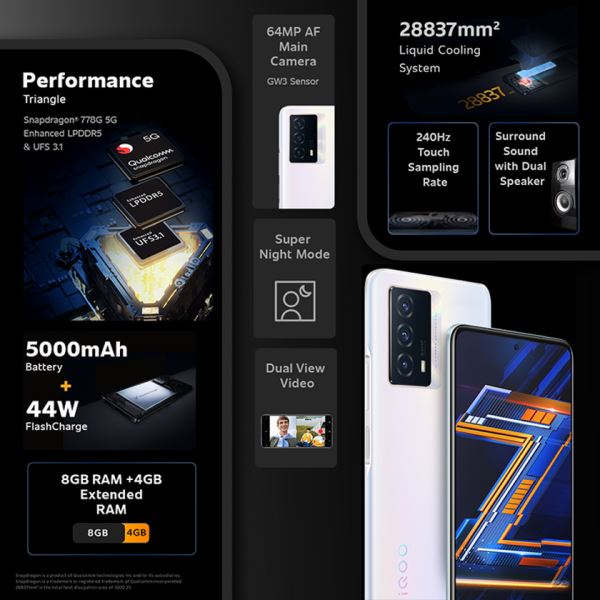 <br />
						iQOO Z5 5G с чипом Snapdragon 778G, экран на 120 Гц и батарея на 5000 мАч вышел за пределами Китая<br />
					